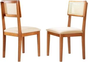 Kit 2 Cadeiras de Jantar Estofada de Madeira com Encosto em Rattan – Holanda (Linho Bege) | Amazon.com.br