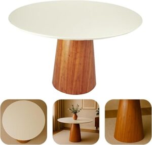 Mesa de Jantar Redonda Laqueada Tampo com Vidro Temperado Base Cone com Acabamento Amadeirado Laminado Mel (100 CM) | Amazon.com.br